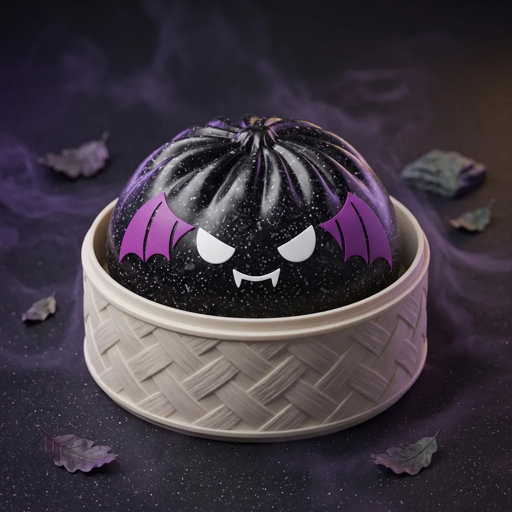 Squishy Dumpling Chauve-souris noire pailletée — Halloween — avec sa boîte Halloween