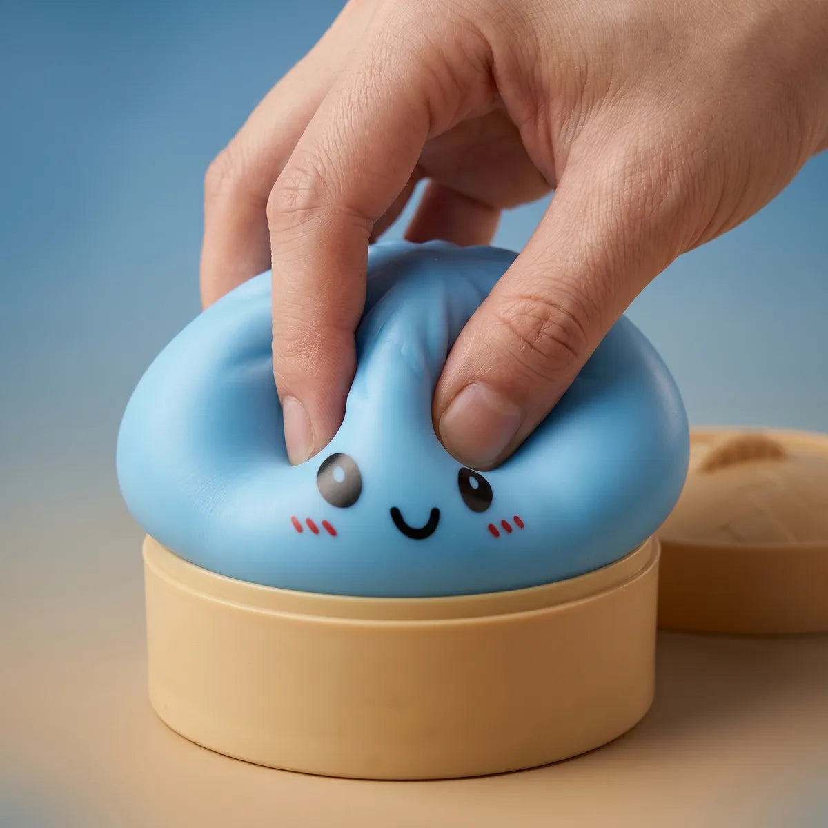 Squishy Dumpling Bleu Océan — pressé entre les doigts
