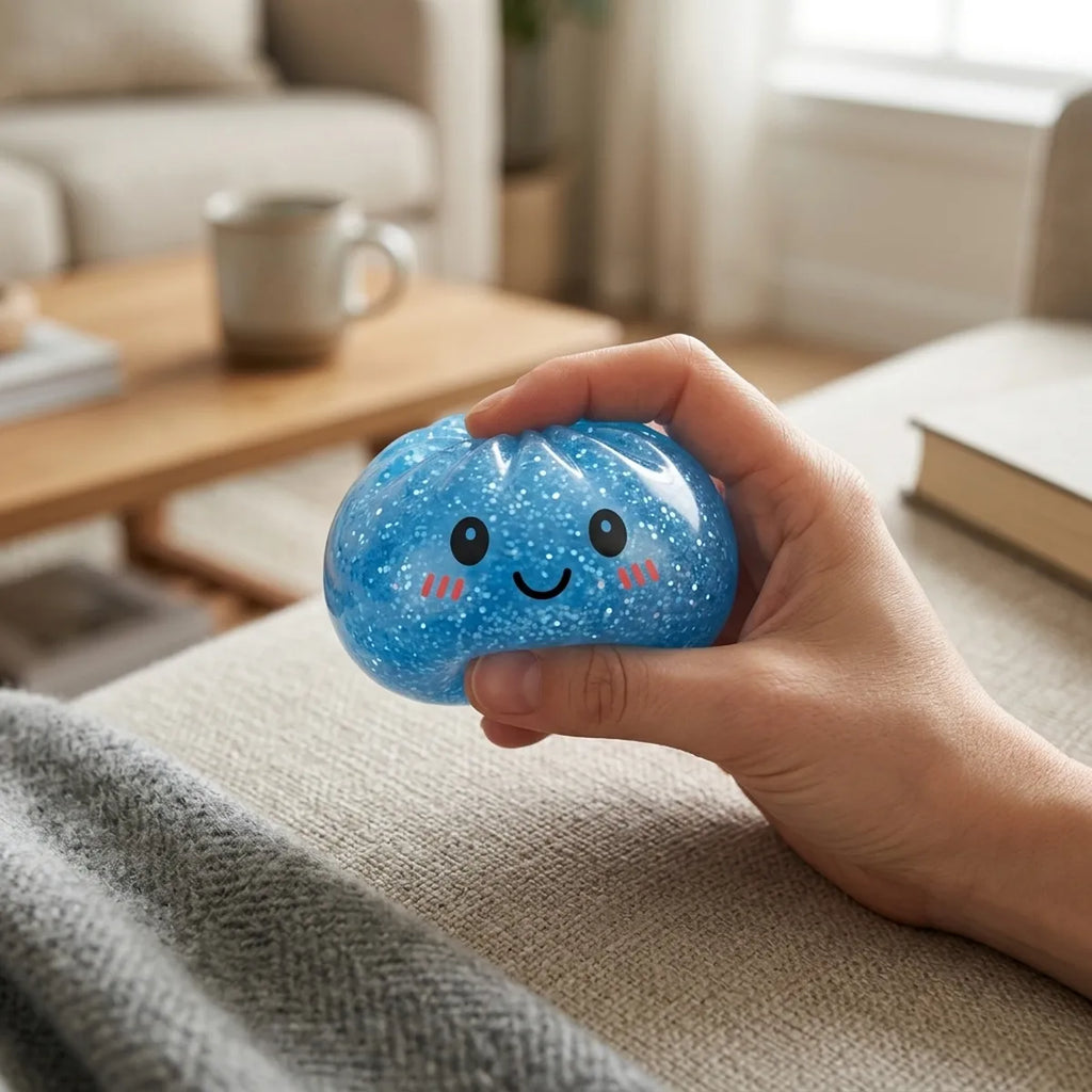 Squishy Dumpling Bleu à Paillettes — en cours d'utilisation