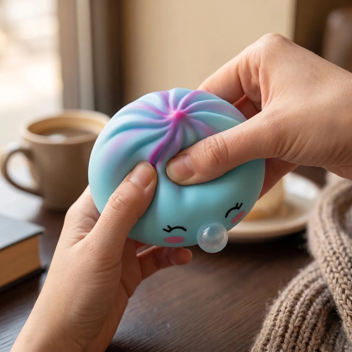 Squishy Dumpling Bubble Bleu Givré — utilisé comme anti-stress