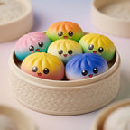 Squishy Dumpling Mystère Visage Kawaii — macro de la surface