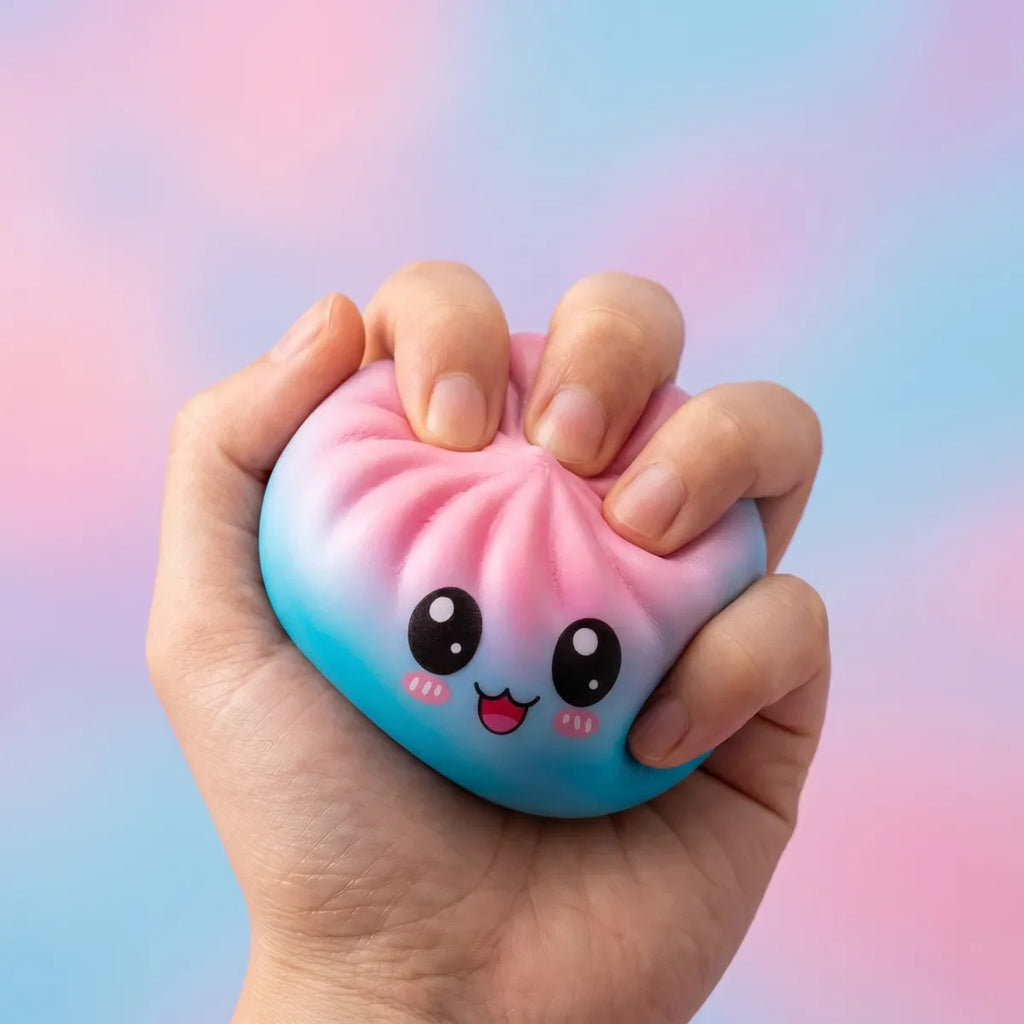 Squishy Dumpling Mystère Visage Kawaii — pressé entre les doigts