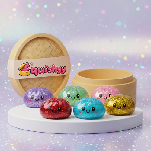 Coffret 6 Squishy Dumpling à Paillettes — l'ensemble complet