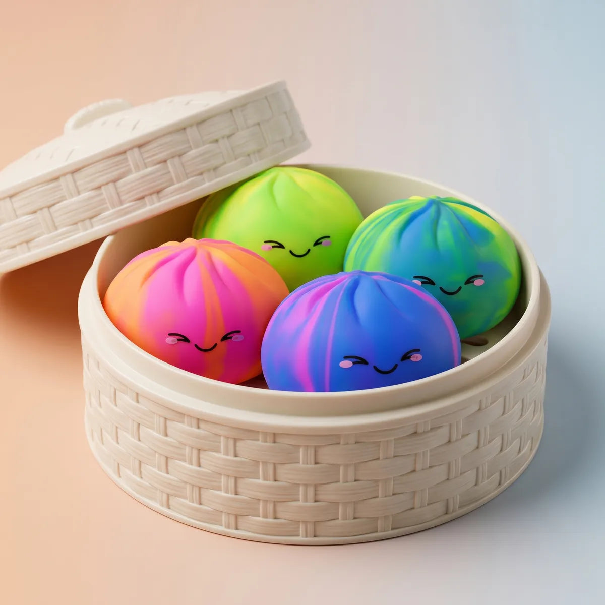 Squishy Dumpling Arc-en-ciel — macro de la surface