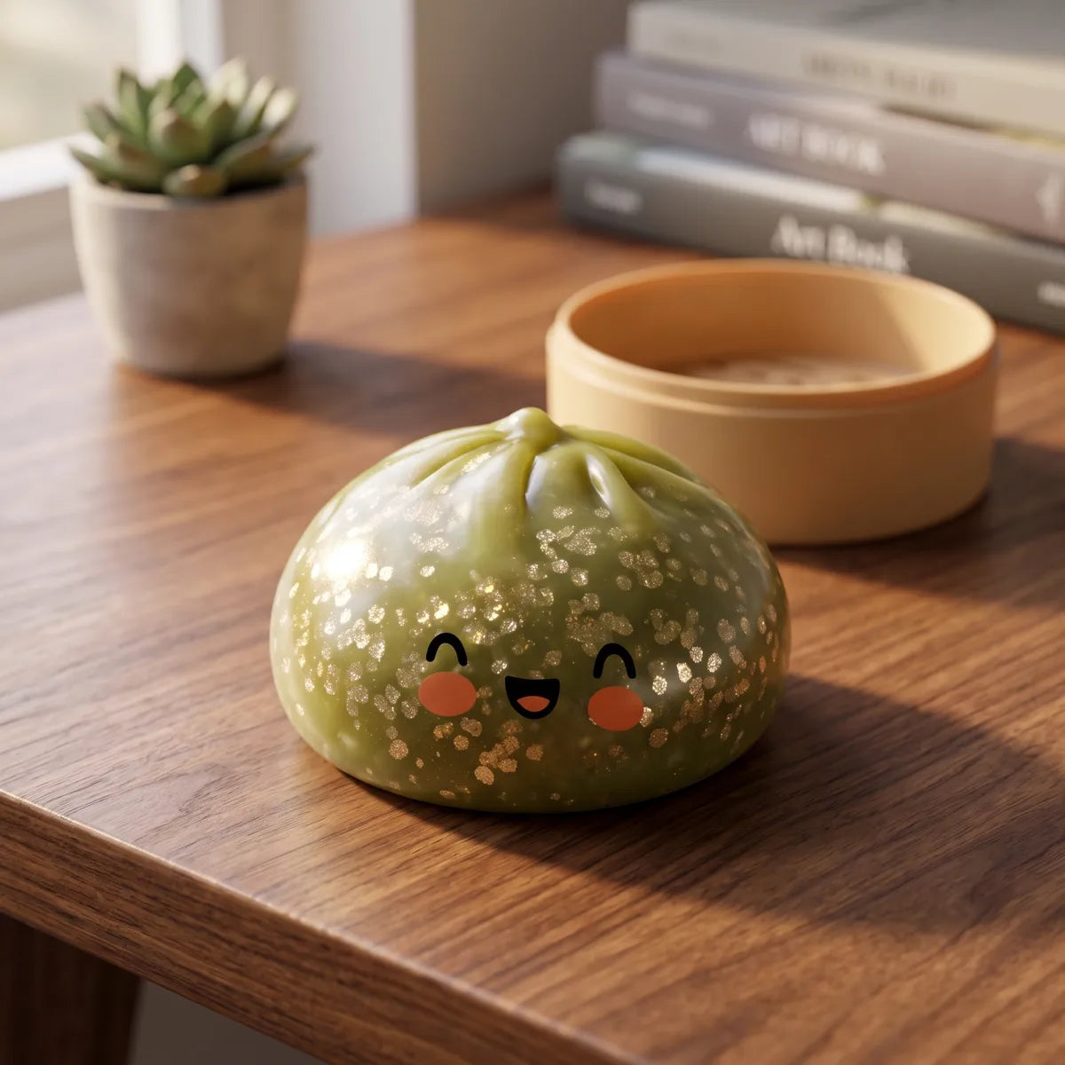 Squishy Dumpling Vert Émeraude Pailleté — en situation