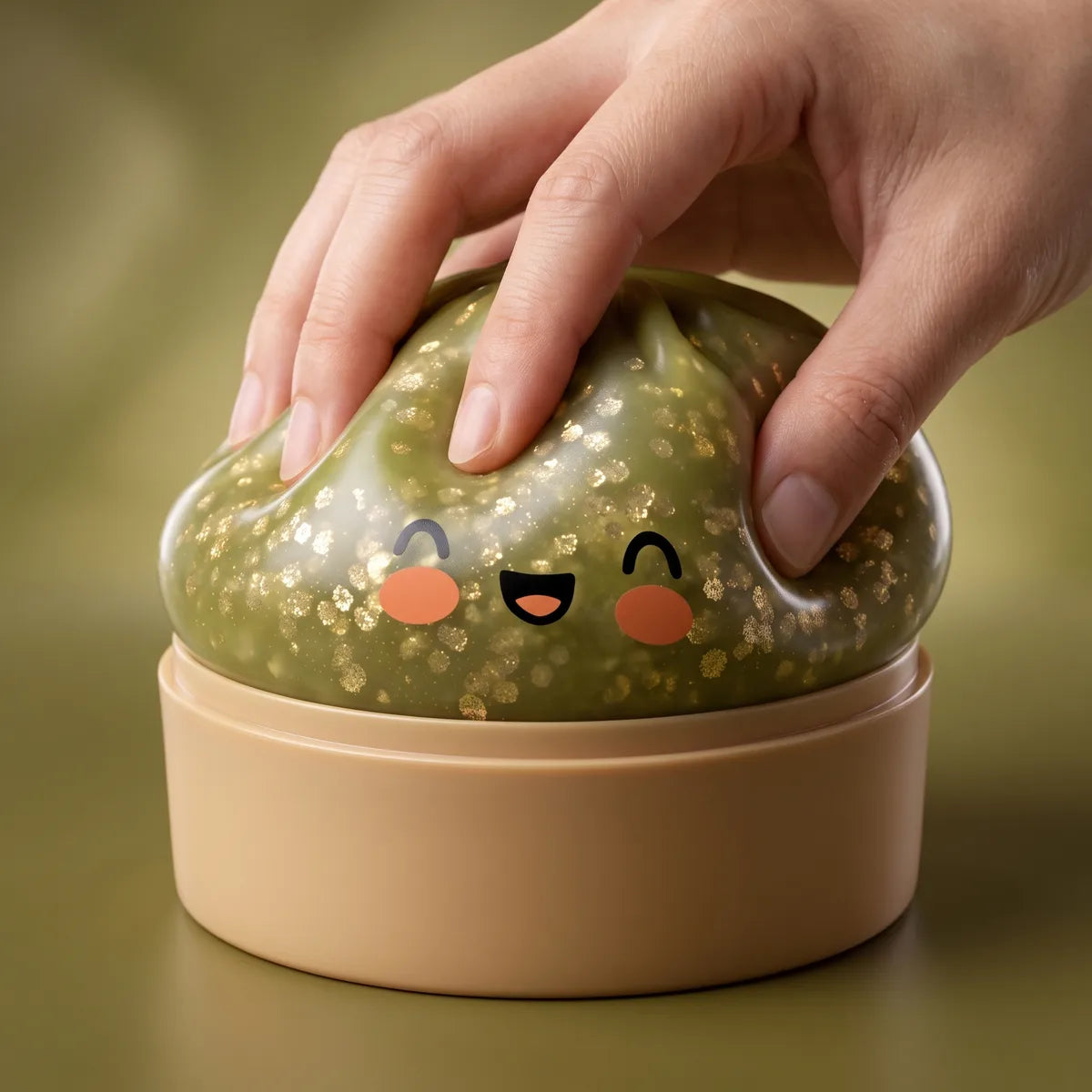 Squishy Dumpling Vert Émeraude Pailleté — pendant la remontée lente de la pâte