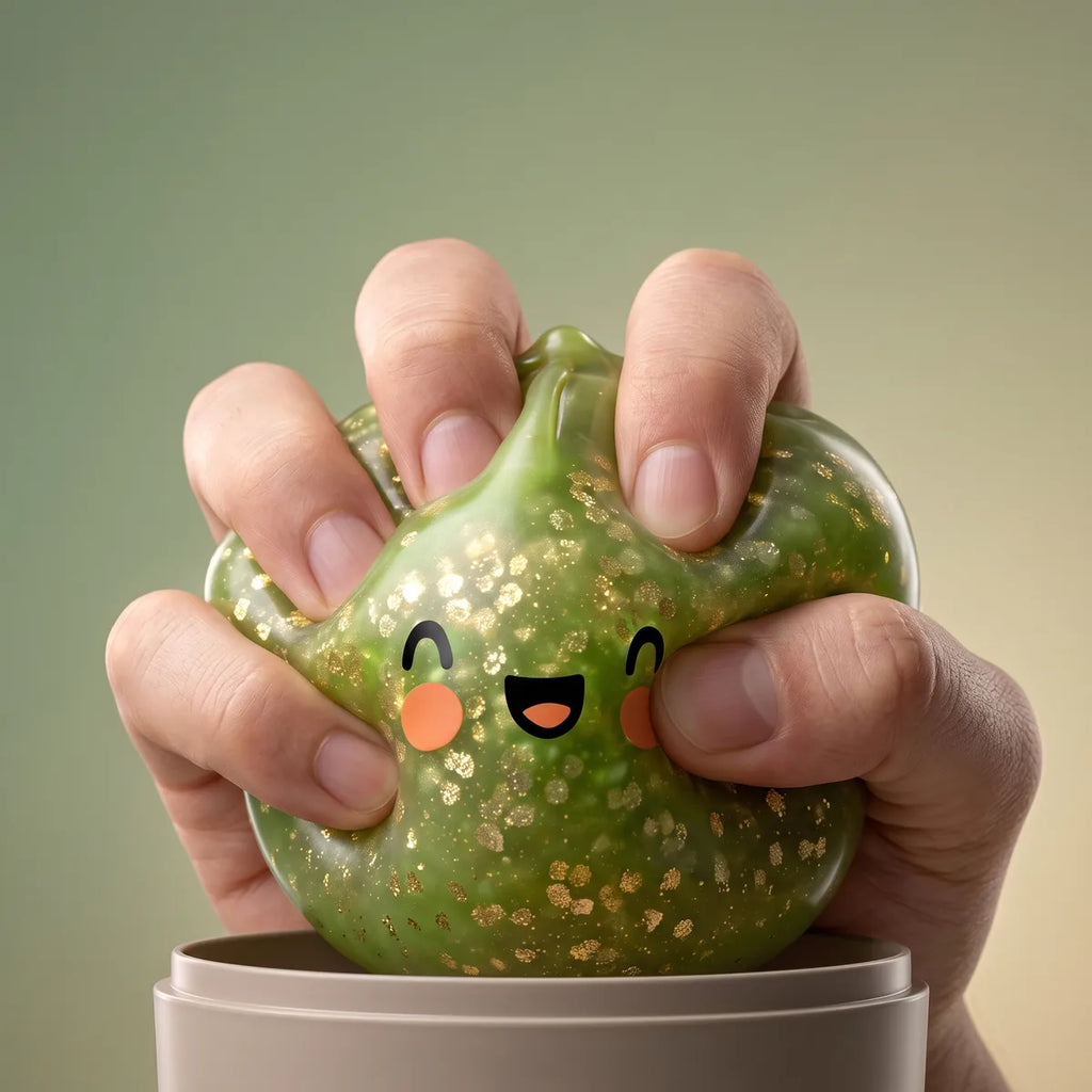 Squishy Dumpling Vert Émeraude Pailleté — pressé entre les doigts
