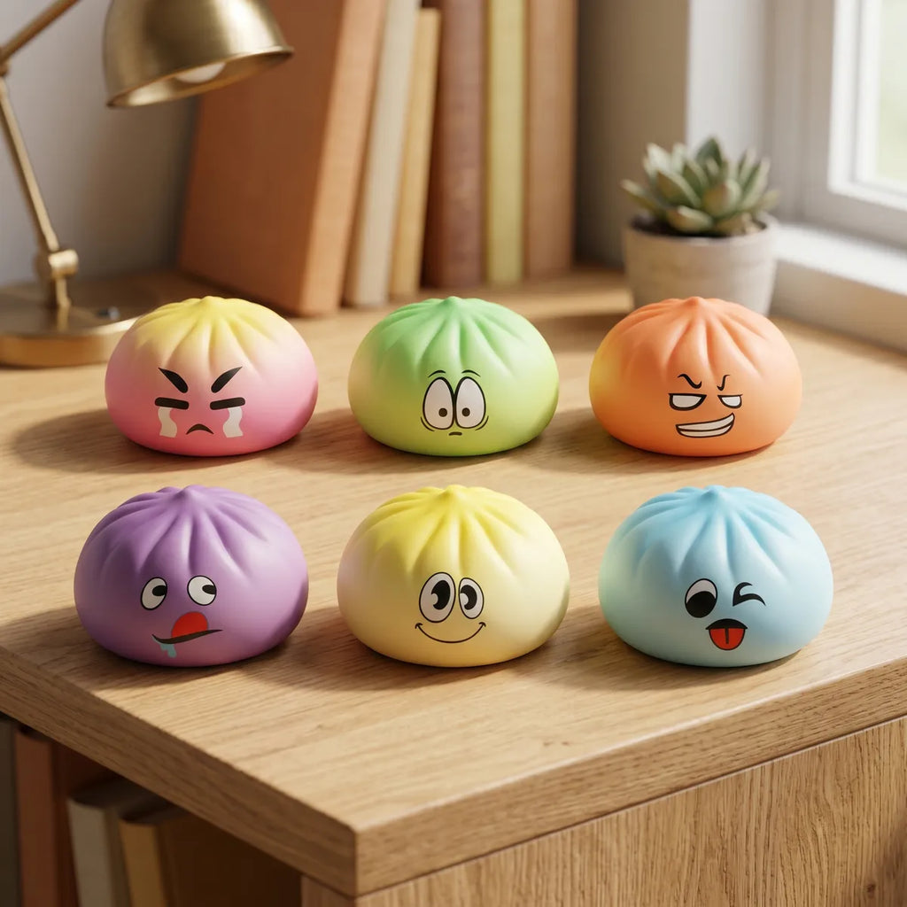 Squishy Dumpling Mystère Fidget Coussin — dans son panier vapeur en bambou