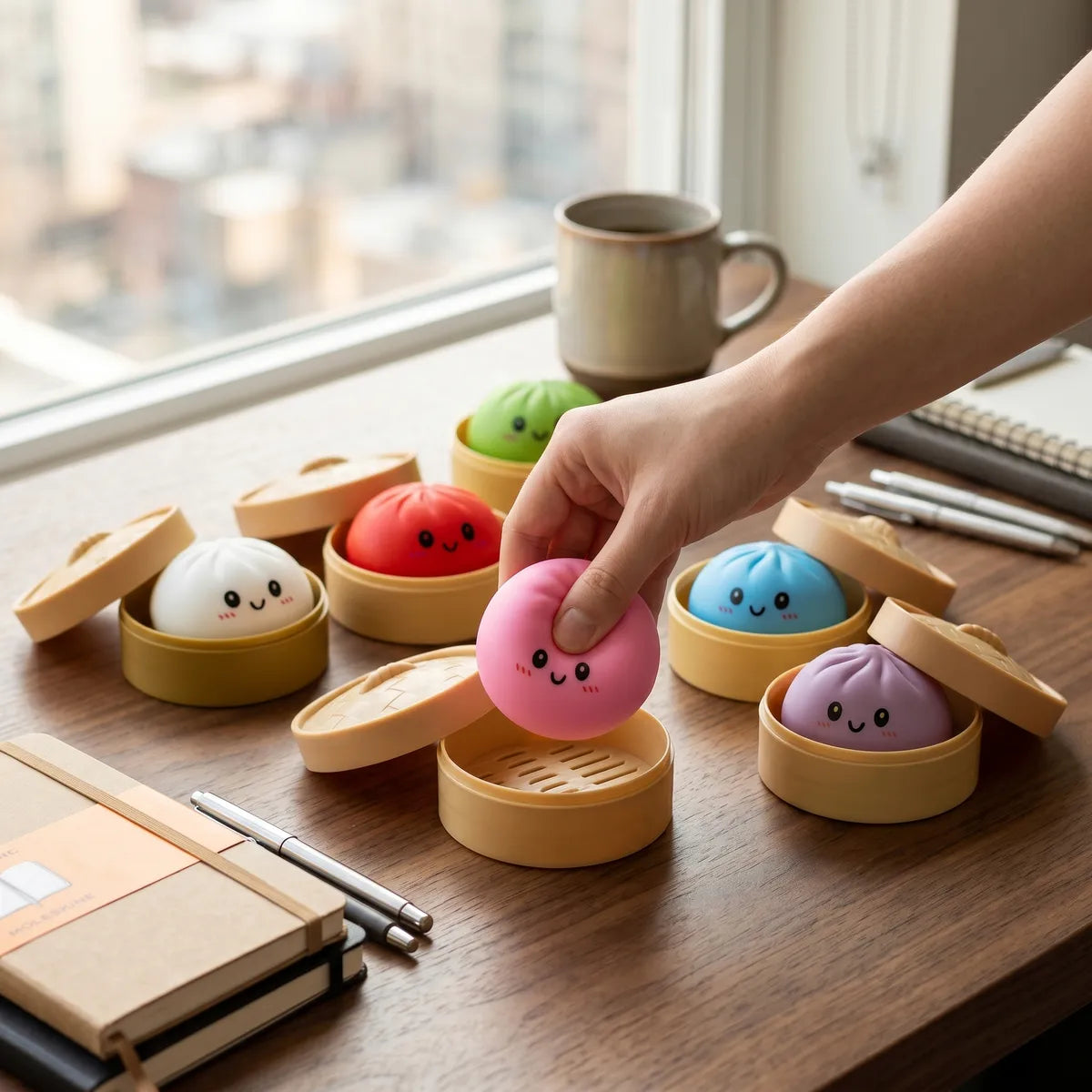 Coffret 6 Squishy Dumpling Unis — en décoration de bureau