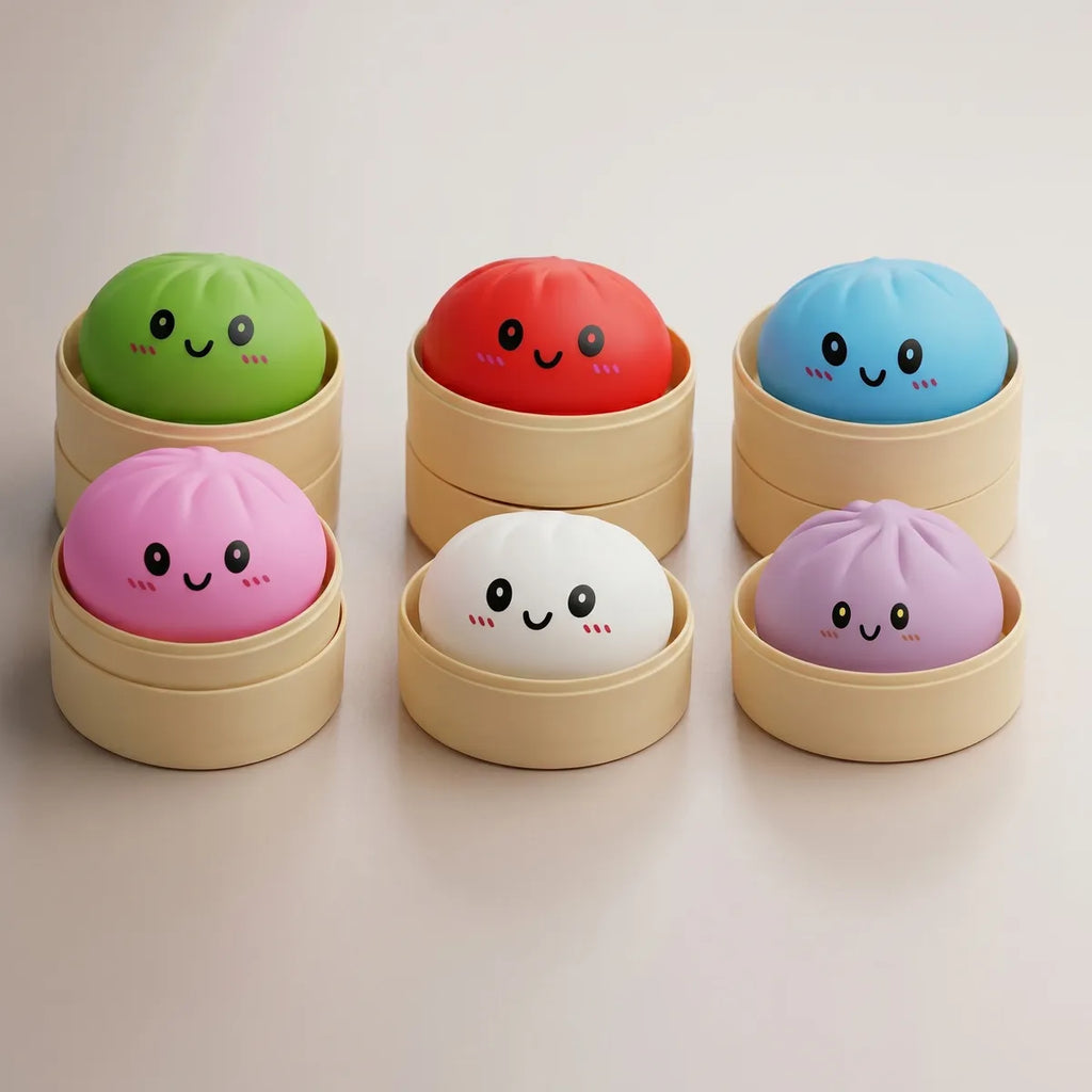 Coffret 6 Squishy Dumpling Unis — macro de la surface