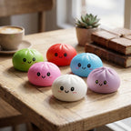 Coffret 6 Squishy Dumpling Unis — dans leurs paniers vapeur en bambou