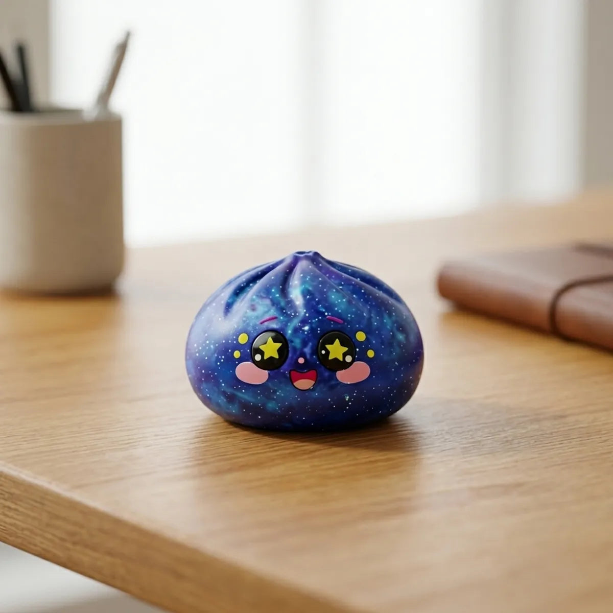 Squishy Dumpling Galaxie Cosmos — posé sur un bureau