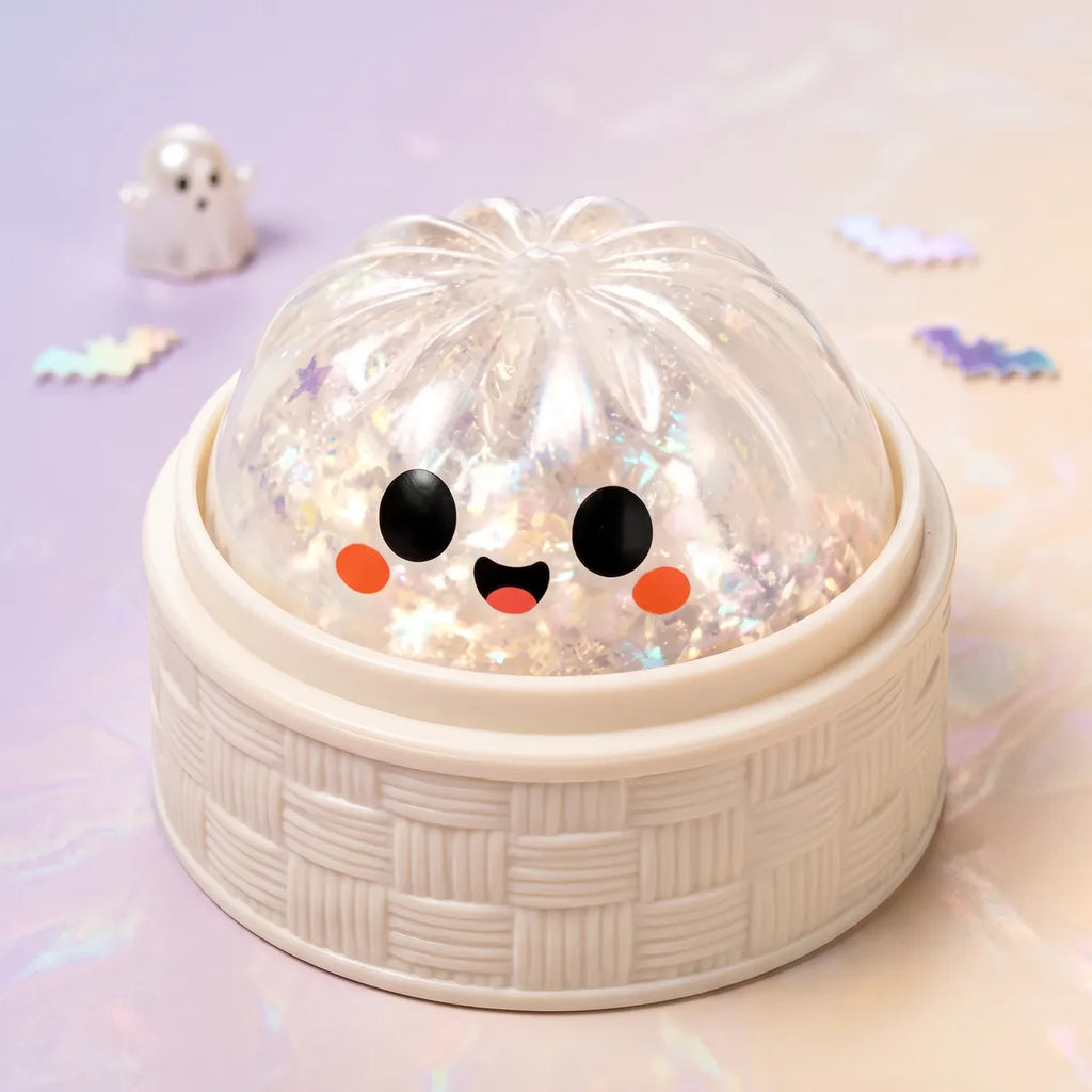 Squishy Dumpling Fantôme irisé — Halloween — avec sa boîte Halloween