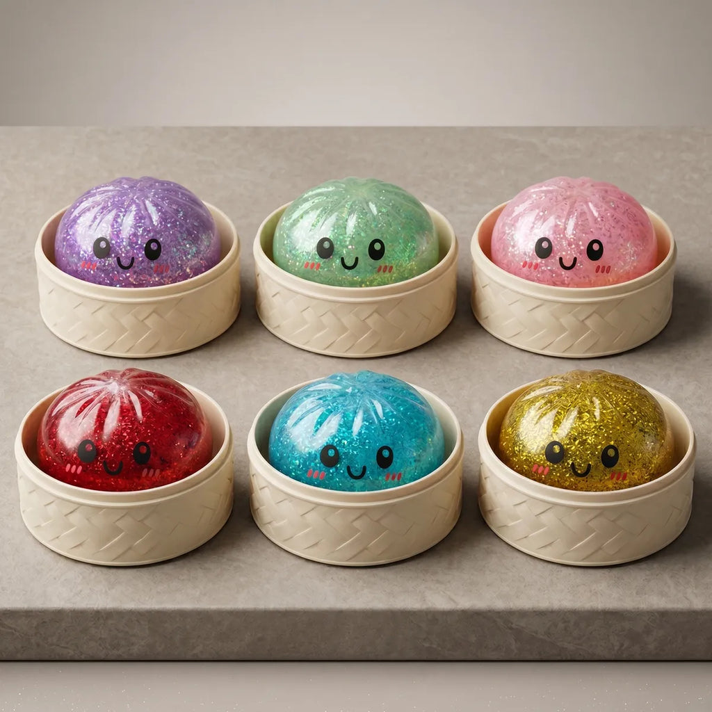 Coffret 6 Squishy Dumpling à Paillettes — macro de la surface