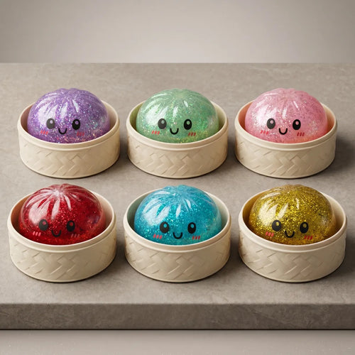 Coffret 6 Squishy Dumpling à Paillettes — macro de la surface