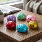 Coffret 6 Squishy Dumpling à Paillettes — dans leurs paniers vapeur en bambou