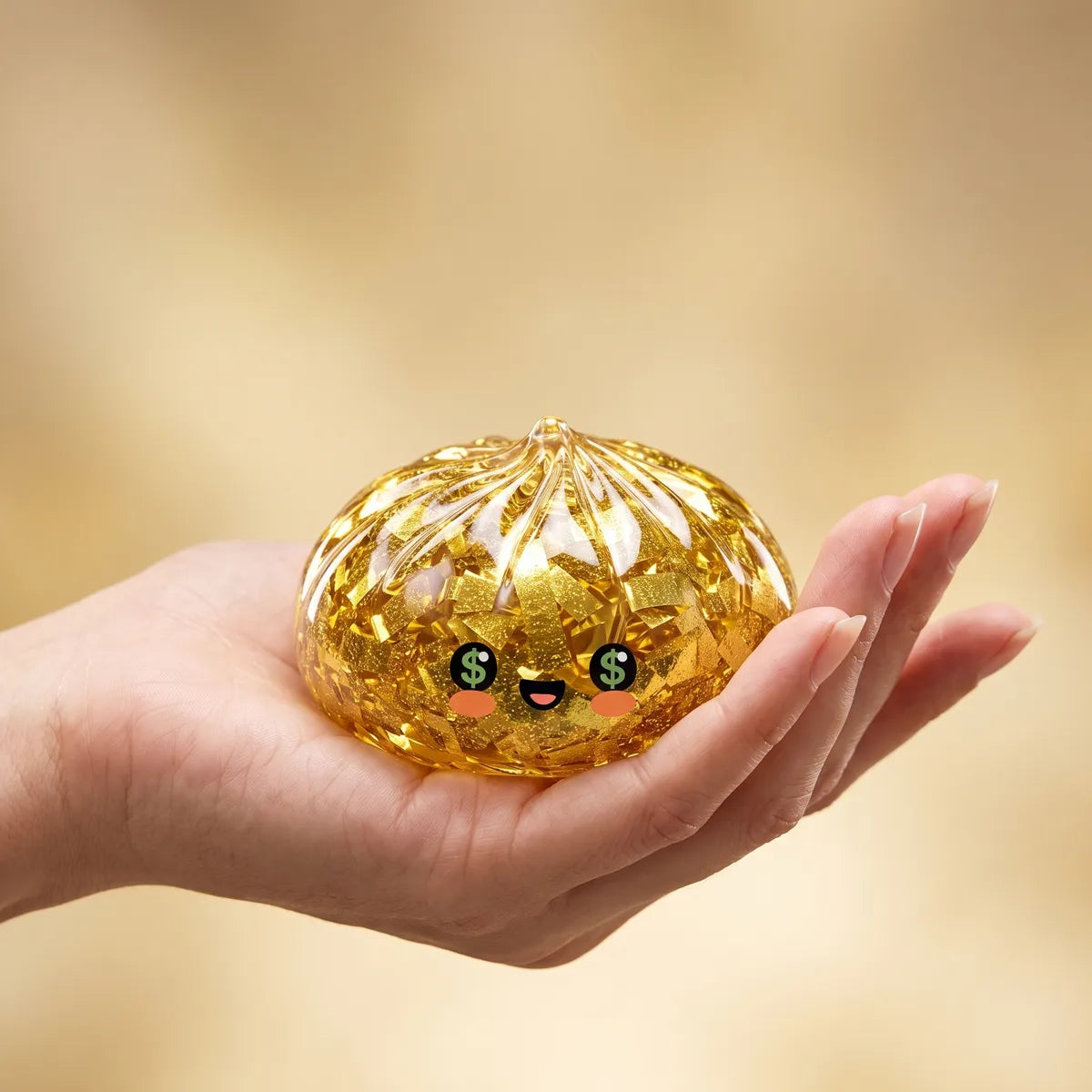 Squishy Dumpling Or Porte-Bonheur — tenu à la main