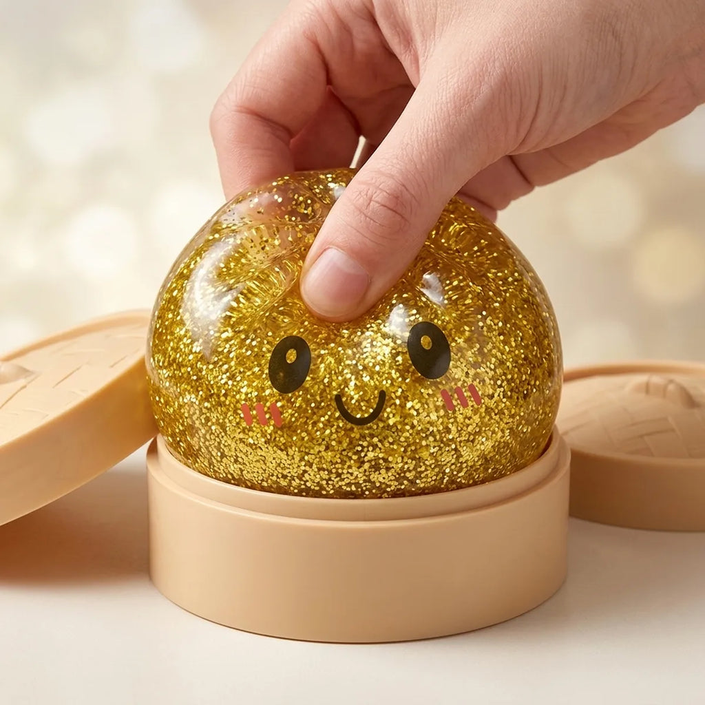 Squishy Dumpling Doré à Paillettes — complètement écrasé