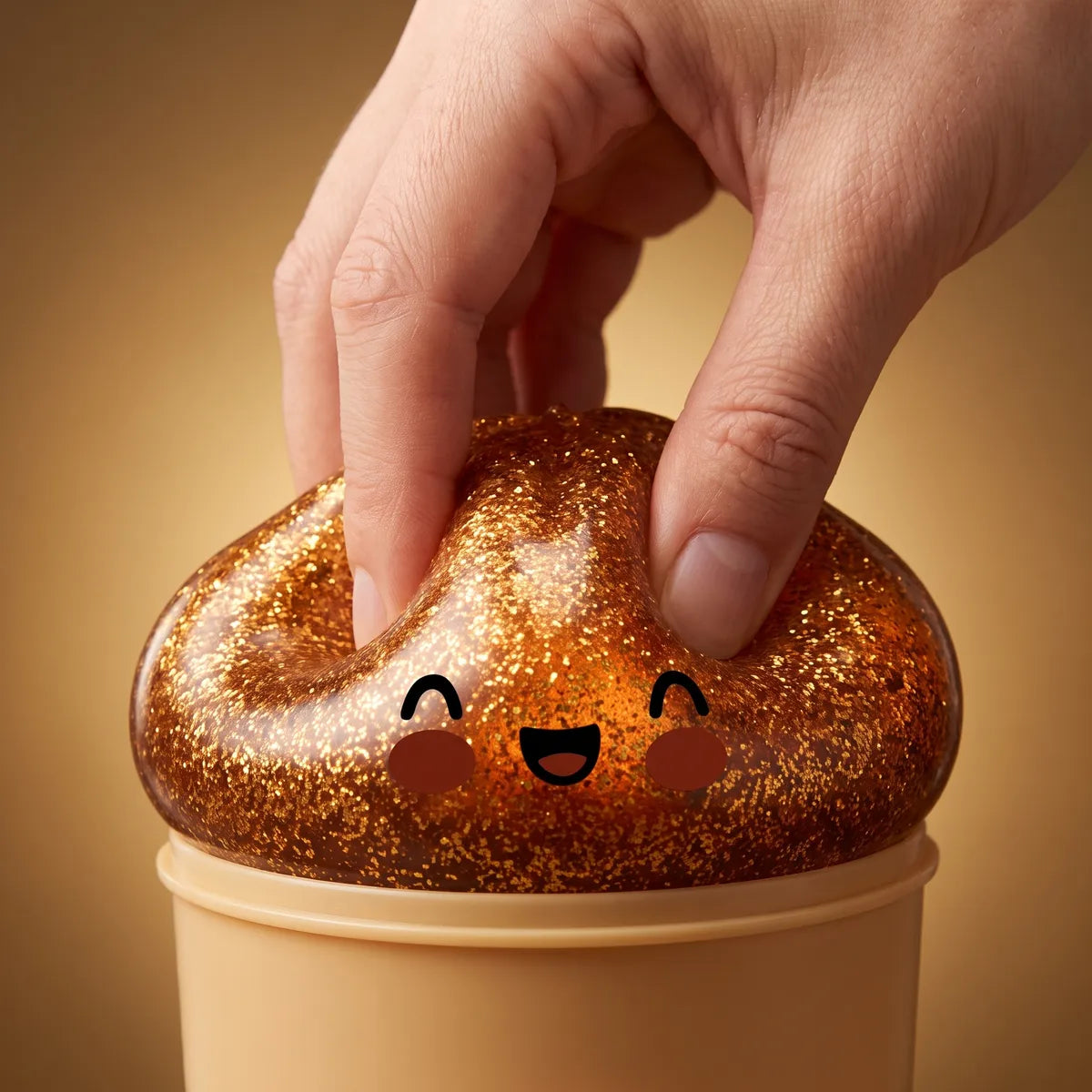 Squishy Dumpling Trésor Doré — pressé entre les doigts