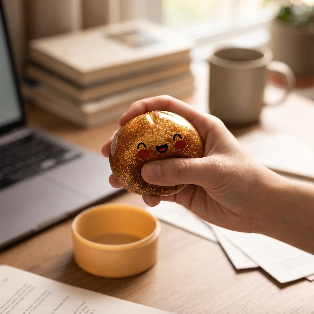 Squishy Dumpling Trésor Doré — utilisé comme anti-stress