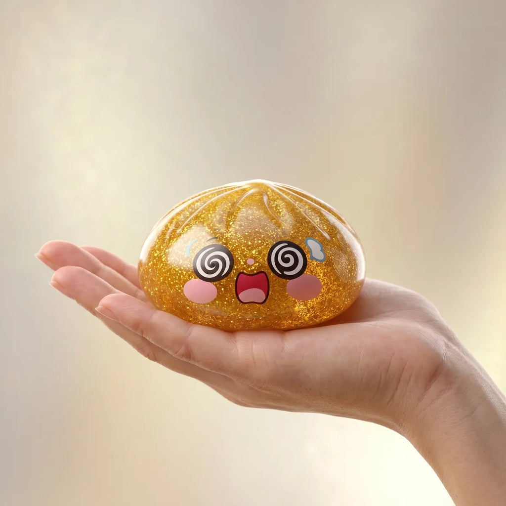 Squishy Dumpling Lingot Doré — tenu dans la main