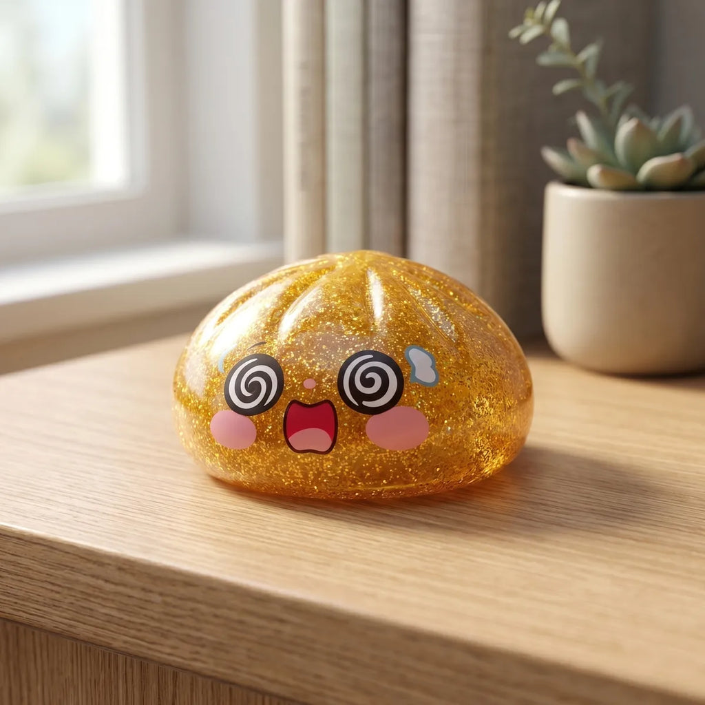 Squishy Dumpling Lingot Doré — dans son panier vapeur en bambou