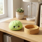 Squishy Dumpling Bubble Vert — dans son panier vapeur en bambou