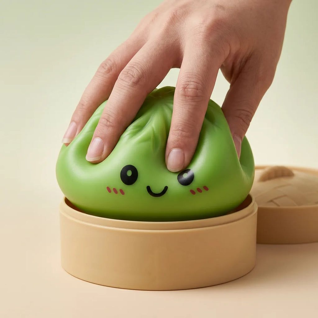 Squishy Dumpling Vert Matcha — pressé entre les doigts