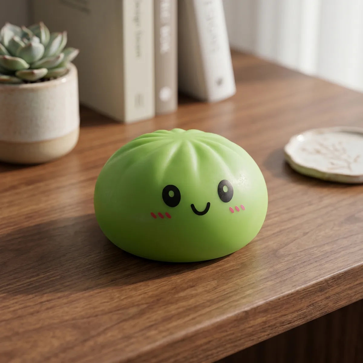 Squishy Dumpling Vert Matcha — dans son panier vapeur en bambou