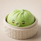 Squishy Dumpling Bubble Vert Jade — dans son panier vapeur en bambou