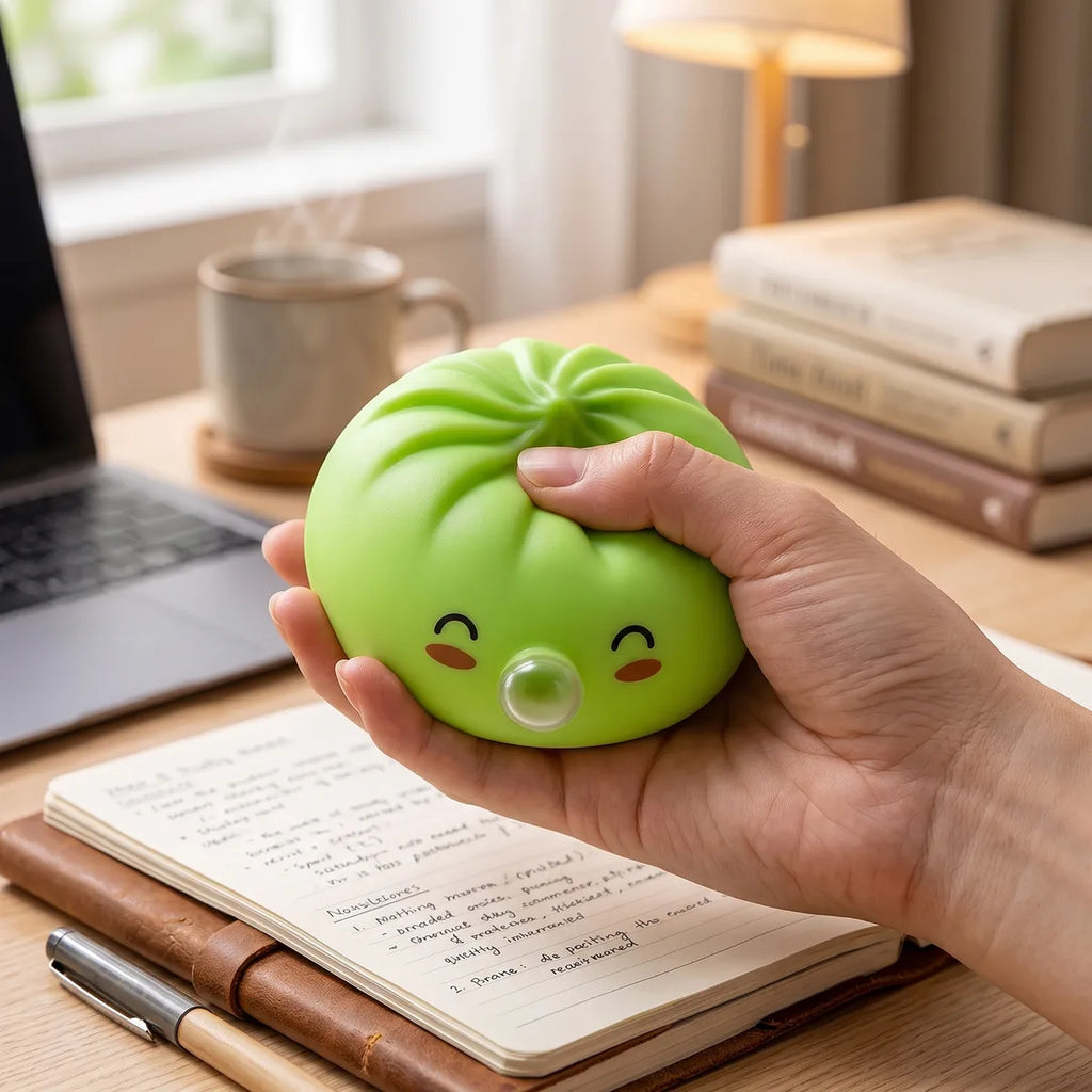 Squishy Dumpling Bubble Vert Jade — utilisé comme anti-stress
