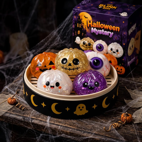 Coffret Squishy Dumpling Halloween 5 pièces — les cinq boîtes individuelles