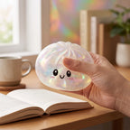 Squishy Dumpling Holographique — dans son panier vapeur en bambou
