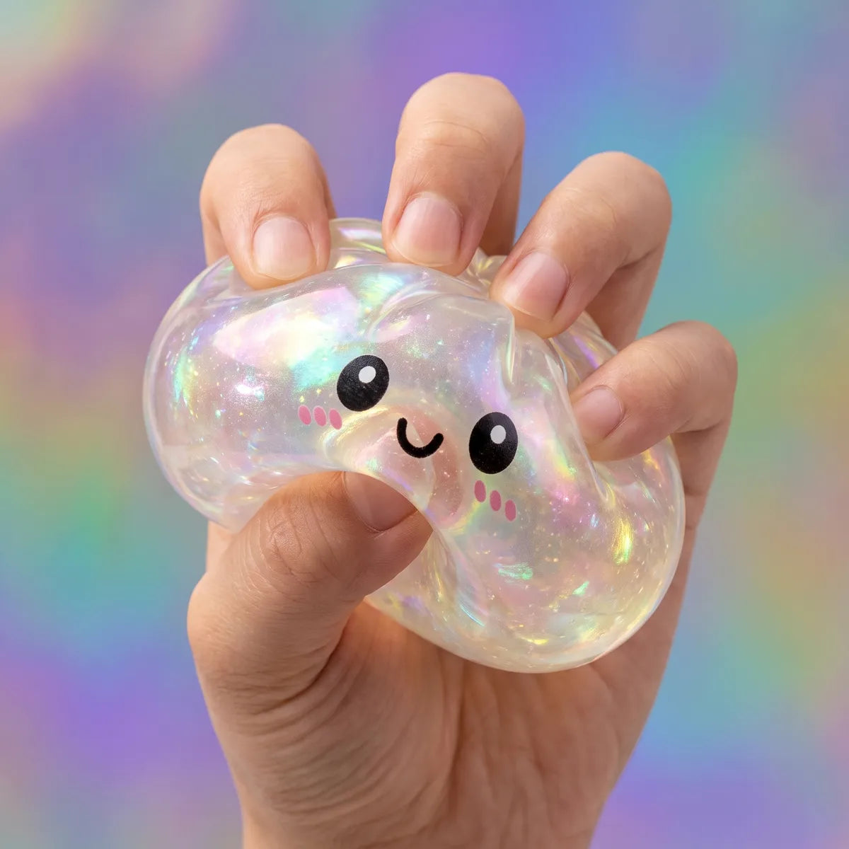 Squishy Dumpling Holographique — pressé entre les doigts