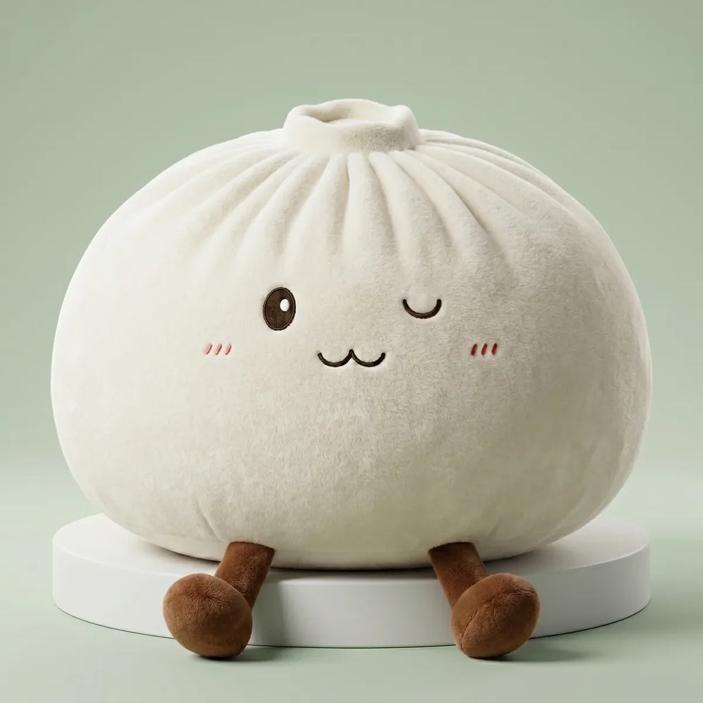 Squishy Dumpling Blanc XXL Coussin — vu de face sur fond neutre