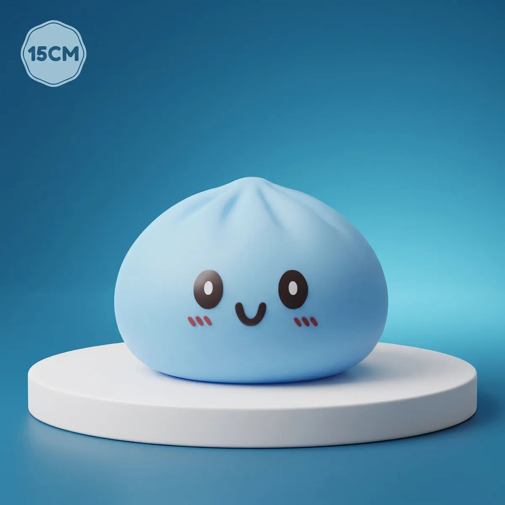Squishy Dumpling Bleu 15 cm — vu de face sur fond neutre