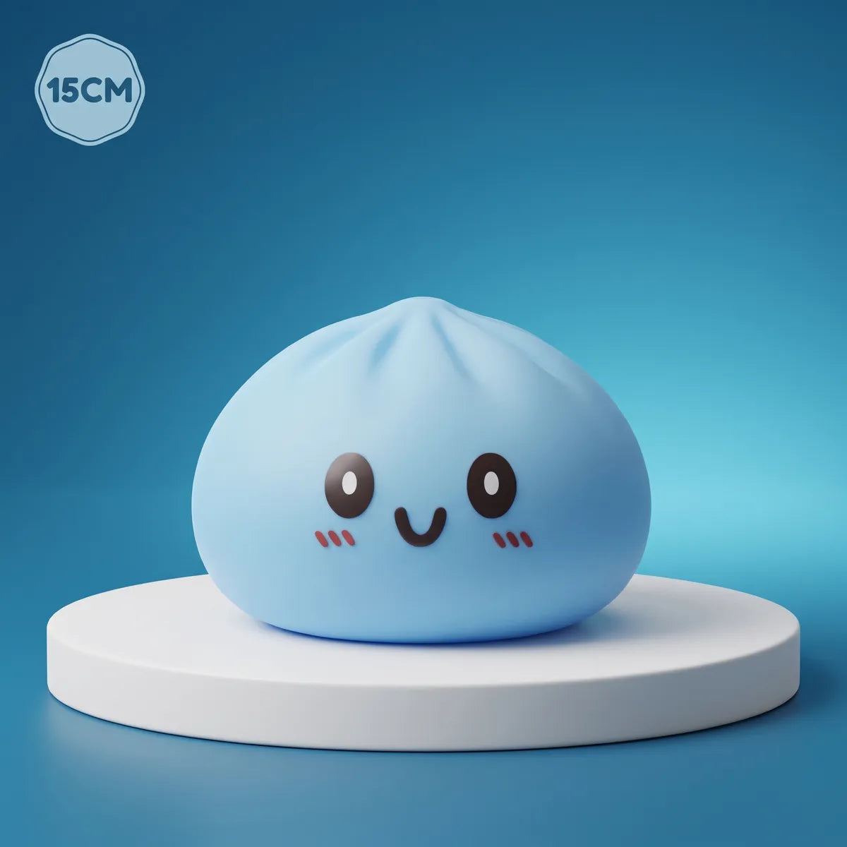 Squishy Dumpling Bleu 15 cm — vu de face sur fond neutre