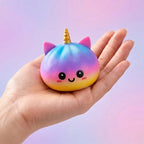 Squishy Dumpling Licorne Arc-en-ciel Jumbo — tenu dans la main