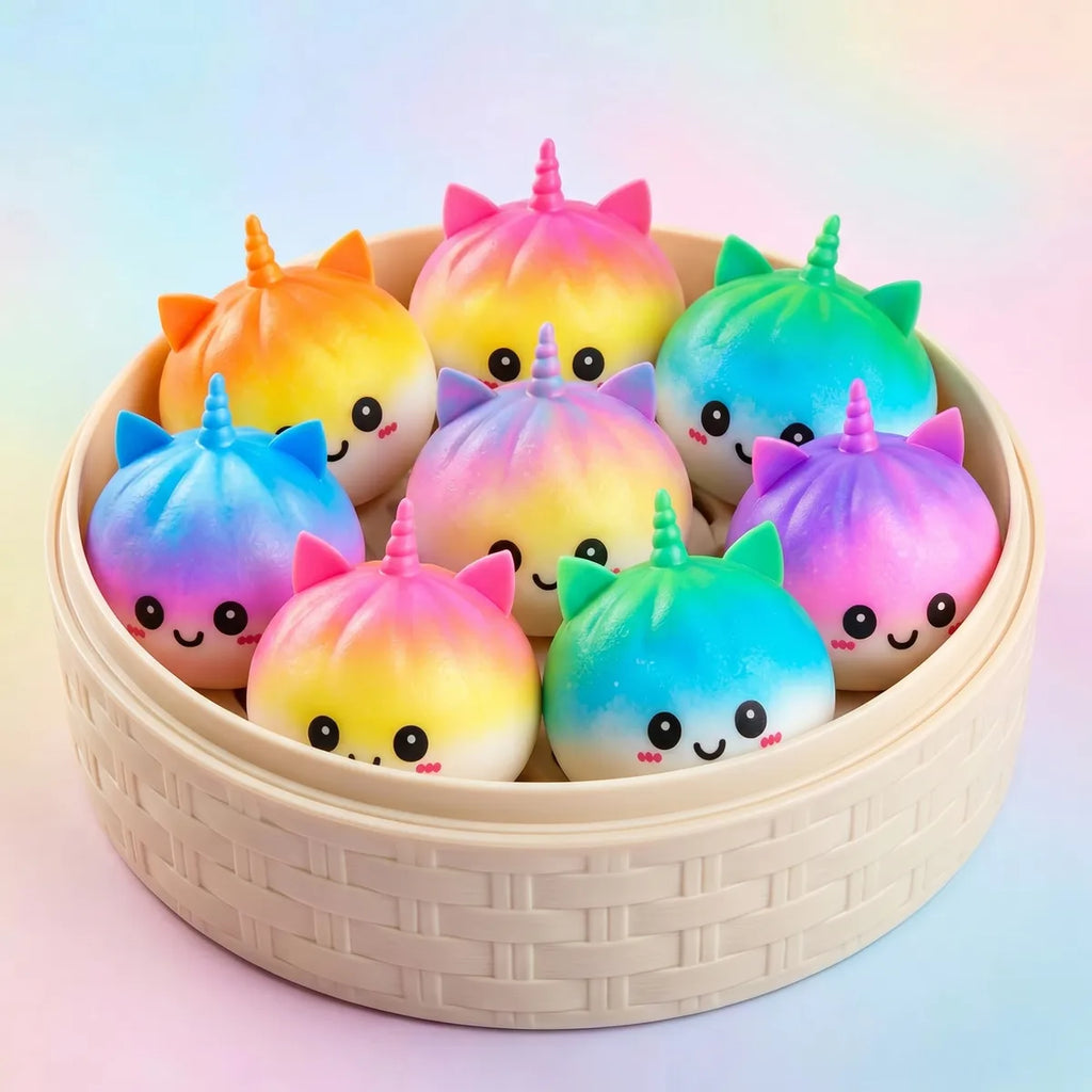 Squishy Dumpling Licorne Arc-en-ciel Jumbo — macro de la surface