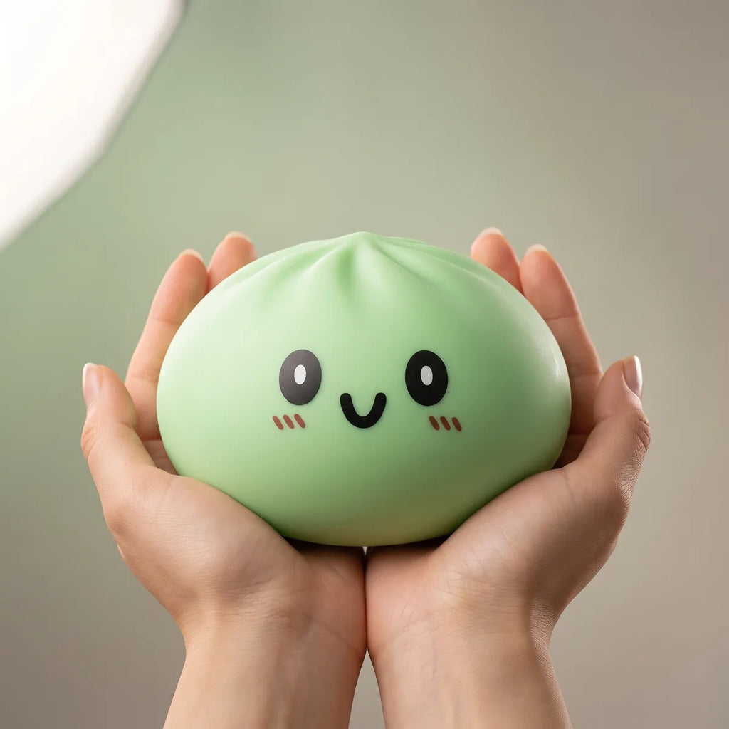 Squishy Dumpling Vert 15 cm — tenu à deux mains