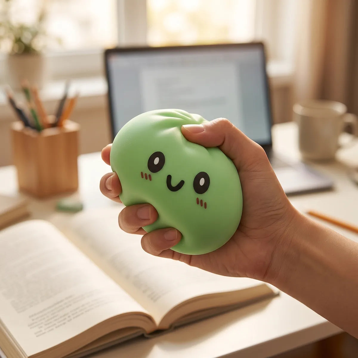 Squishy Dumpling Vert 15 cm — utilisé comme anti-stress