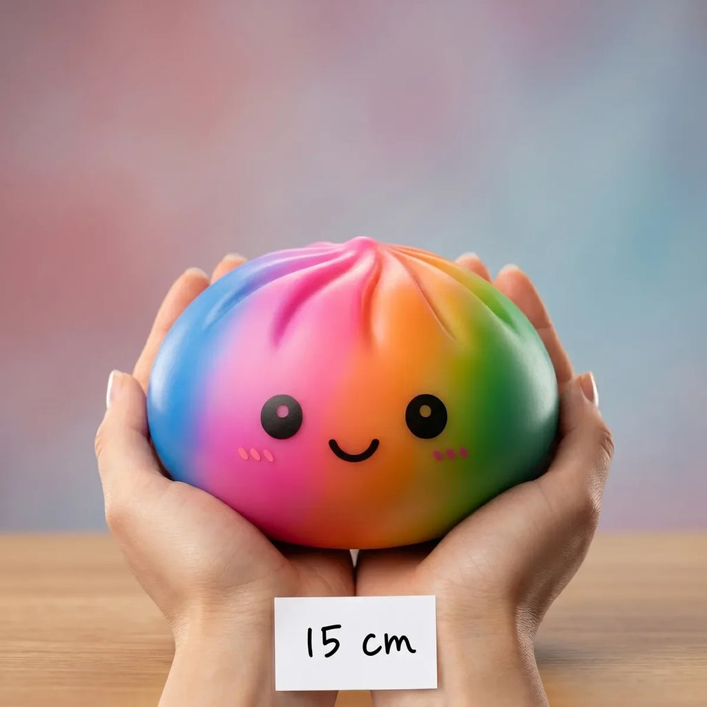 Squishy Dumpling Arc-en-ciel 15 cm — tenu dans la main