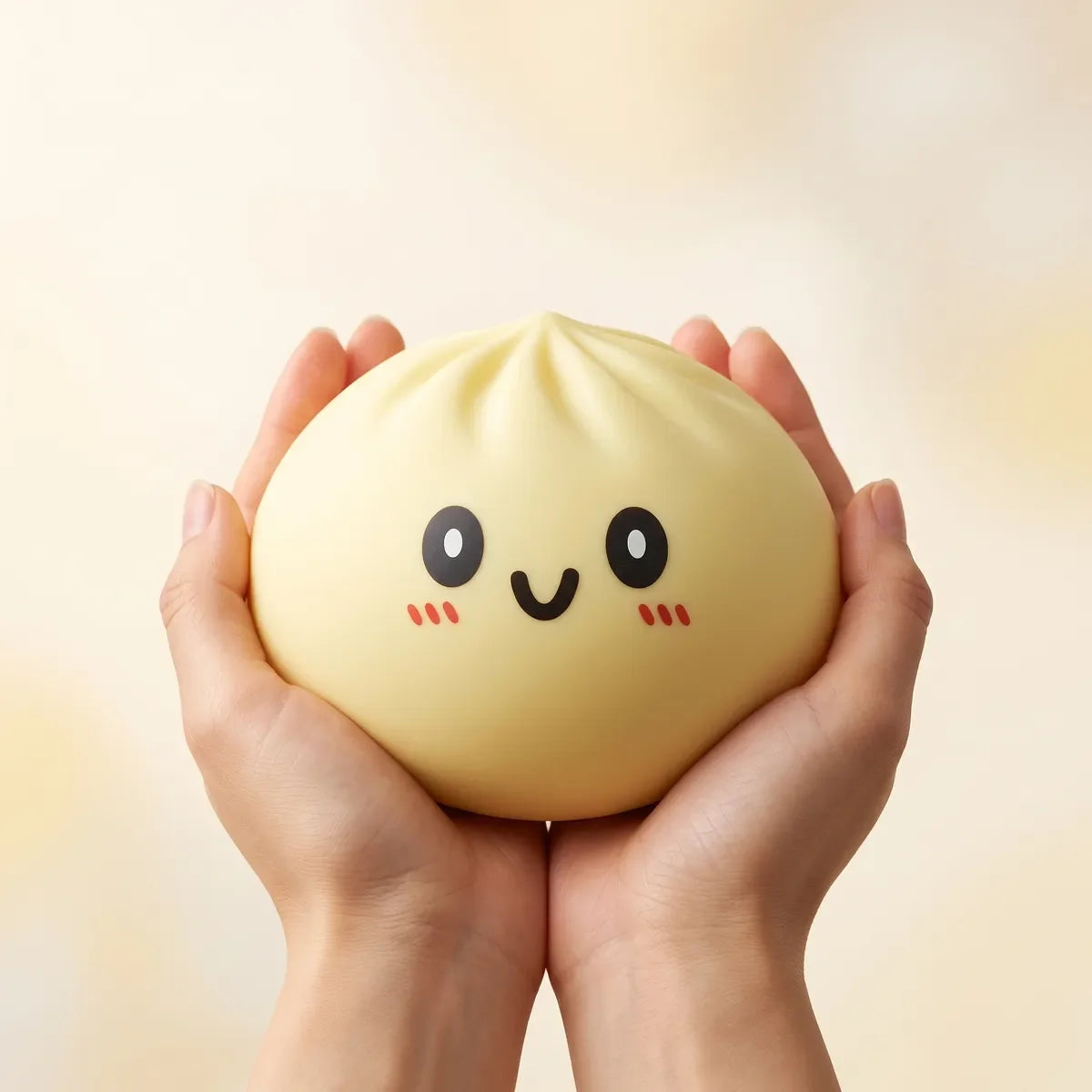 Squishy Dumpling Jaune 15 cm — tenu dans la main