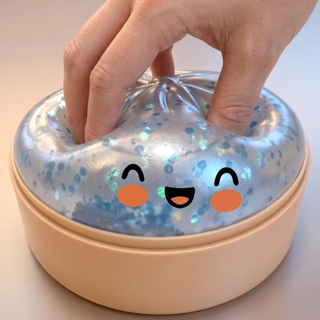 Squishy Dumpling Bleu Glacé Pailleté — pressé entre les doigts