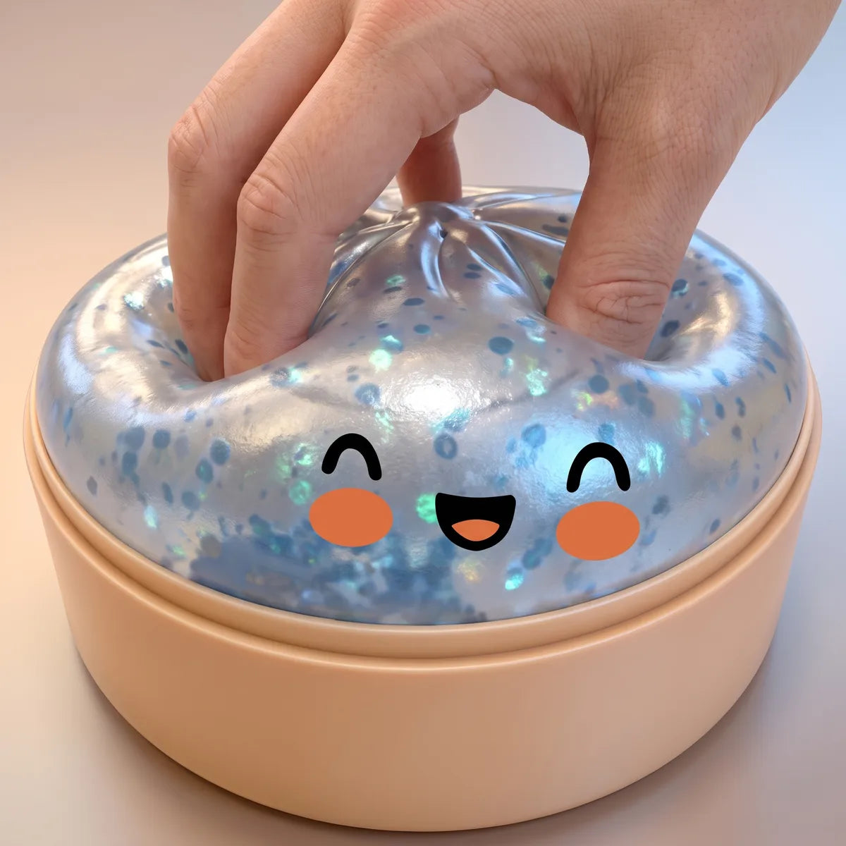 Squishy Dumpling Bleu Glacé Pailleté — pressé entre les doigts