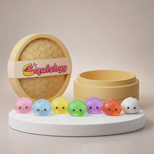 Lot de 7 Mini Squishy Dumpling Sucre — vu de face sur fond neutre