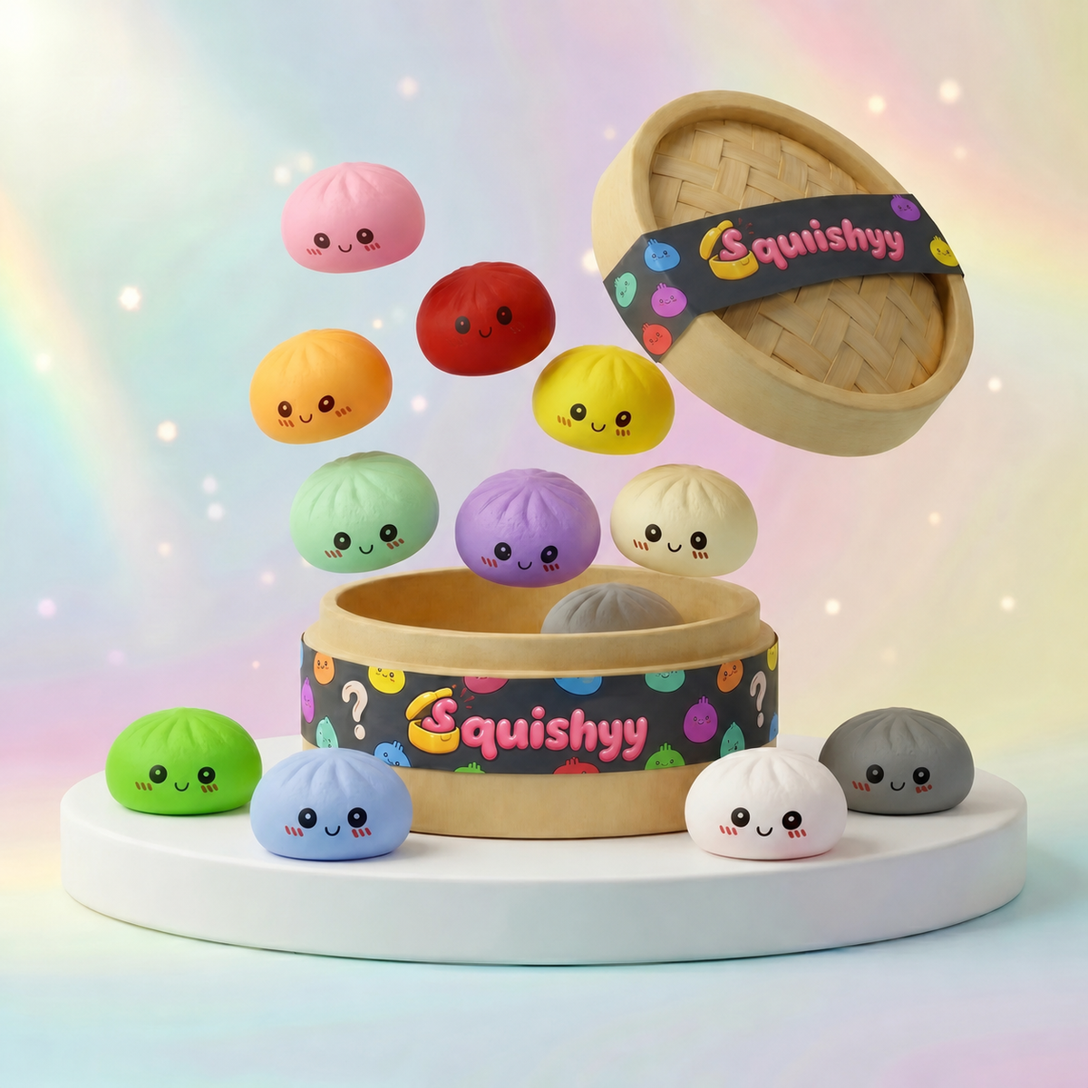 Lot de Mini Squishy Dumpling Mystère 3,3 cm — vu de face sur fond neutre