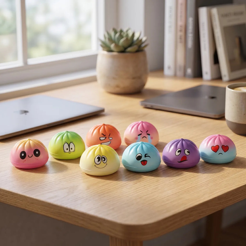 Trio Mini Squishy Dumpling Kawaii — dans son panier vapeur en bambou