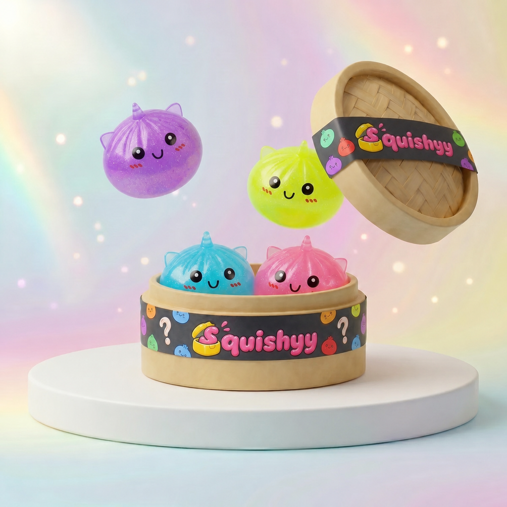Mini Squishy Dumpling Mystère Licorne — vu de face sur fond neutre