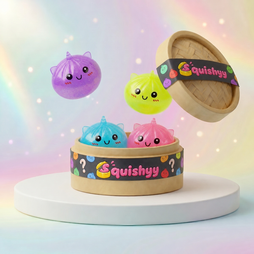 Mini Squishy Dumpling Mystère Licorne — vu de face sur fond neutre